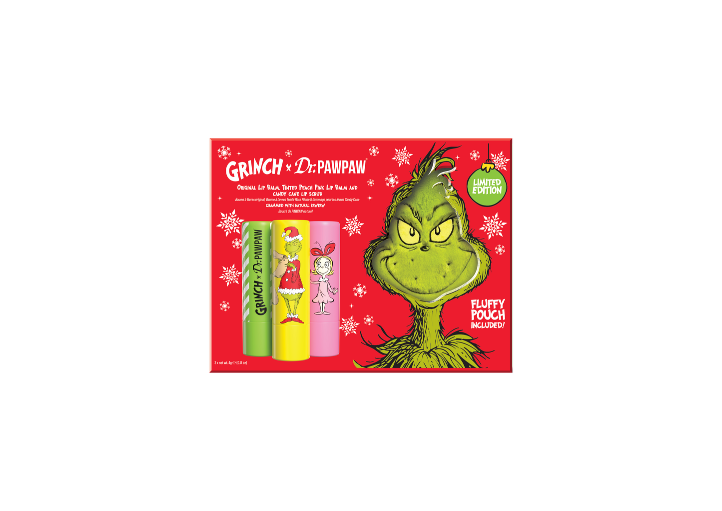 DPP x The Grinch Peach Pink, Candy Cane Lip Scrub & Original Balm Gift Set