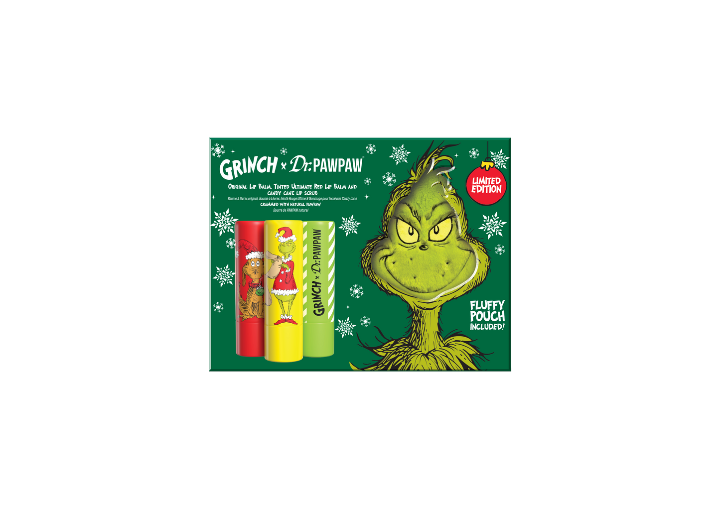 DPP x The Grinch Ultimate Red, Candy Cane Lip Scrub & Original Blam Gift Set