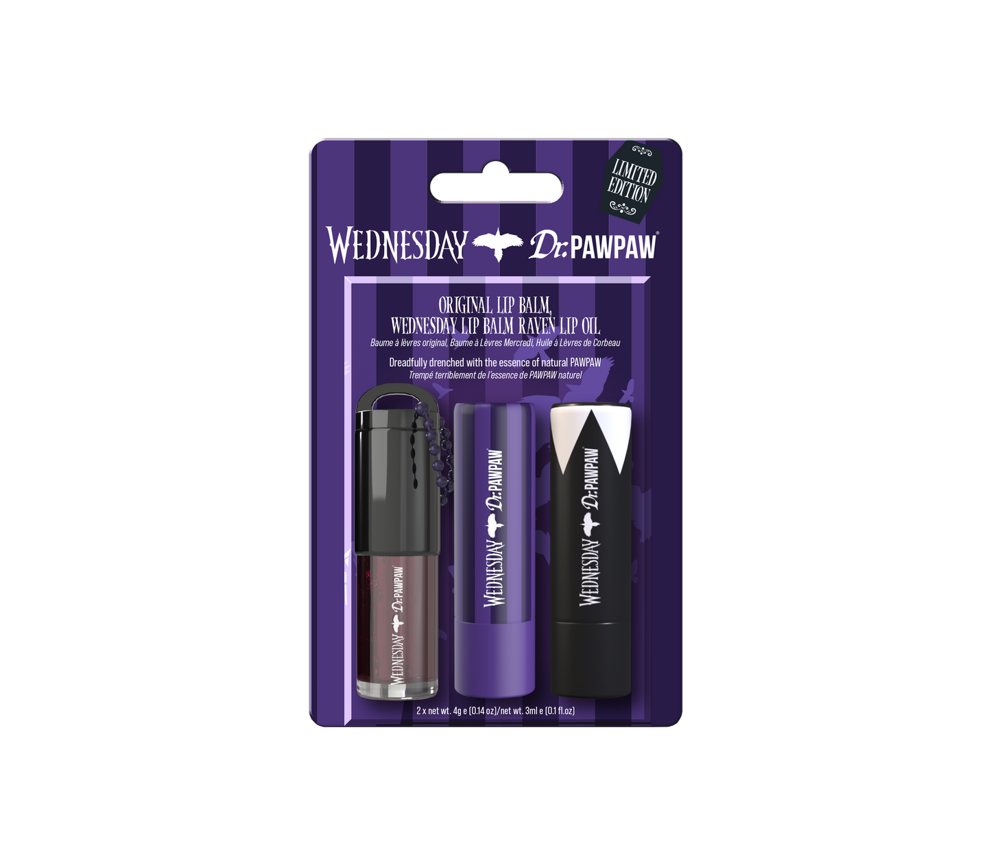 Original Lip Balm, Wednesday Lip Balm, Raven Lip Oil